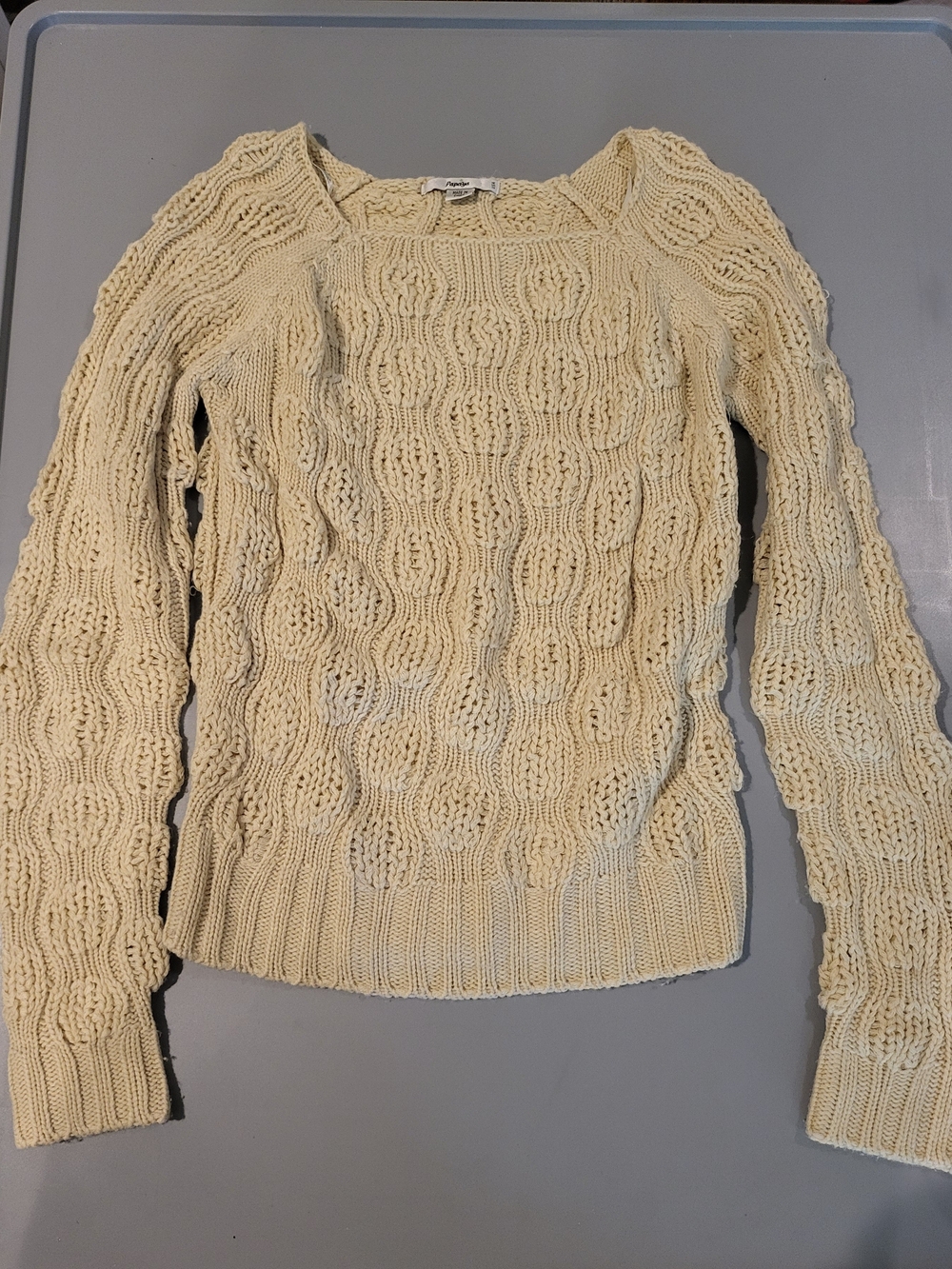 Papaya Cream Cable Knit Scoop Neck Sweater